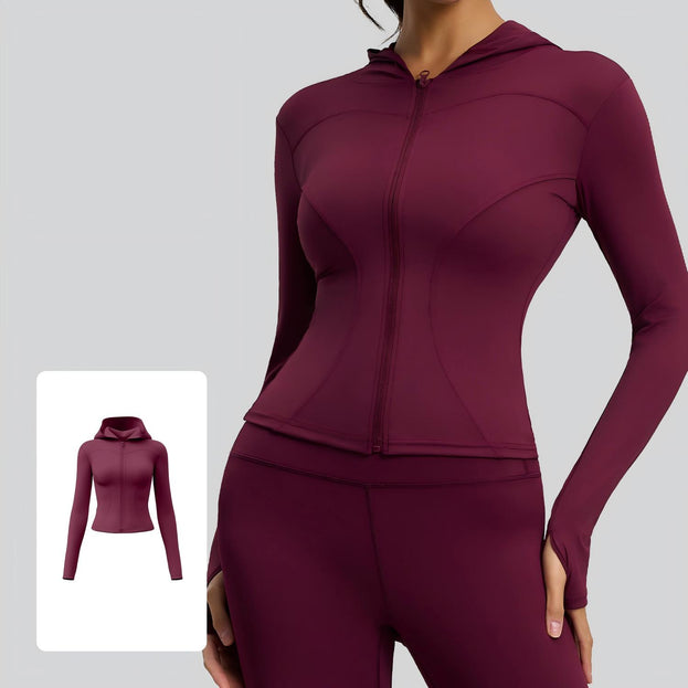 Women's High-Bomb Naked Slim-Fit Tight Hooded Yoga Clothes