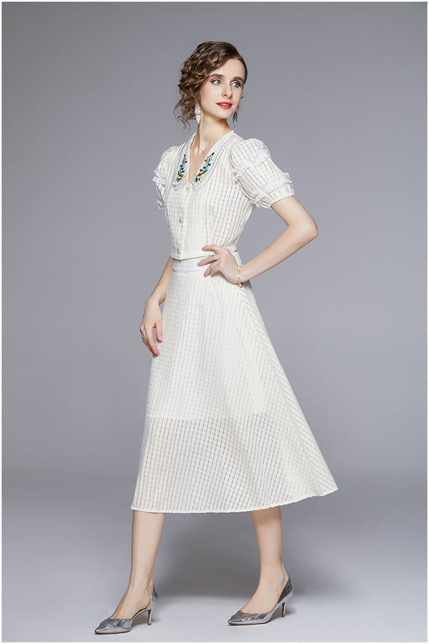 Embroidered Blouse and Skirt Two-Piece