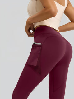 Stretch High-Waist Net Fabric Side-Pocket Yoga Pants