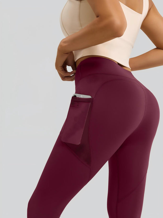 Stretch High-Waist Net Fabric Side-Pocket Yoga Pants