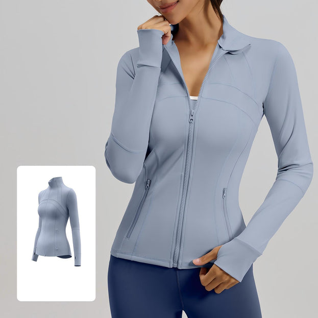 Women's Breathable Yoga Long-Sleeved Patchwork Coat With Pockets