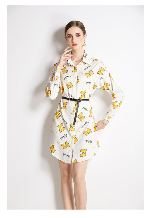 Long-Sleeved Shirt Fashion Slim Vintage Printed Long Shirt