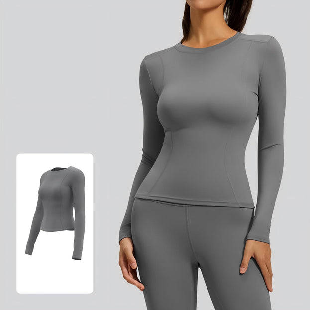 Round-Neck Fitted Long-Sleeved Yoga Top for Women