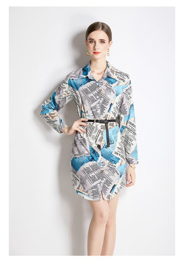 Long-Sleeved Shirt Fashion Slim Vintage Printed Long Shirt