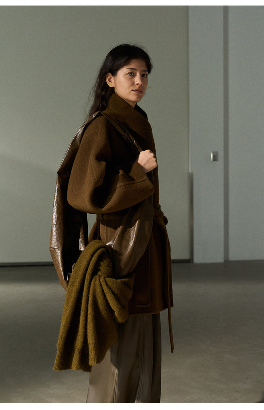 Textured All-Wool Camel Hair Fashionable Commuter Women's Coat