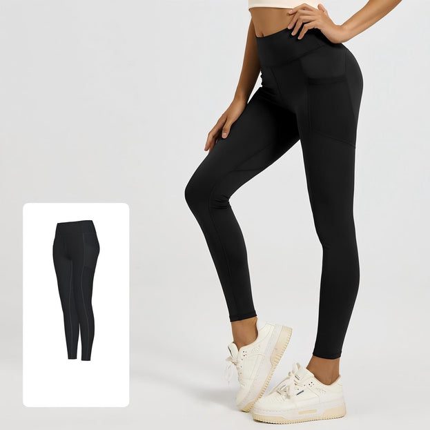 Stretch High-Waist Net Fabric Side-Pocket Yoga Pants