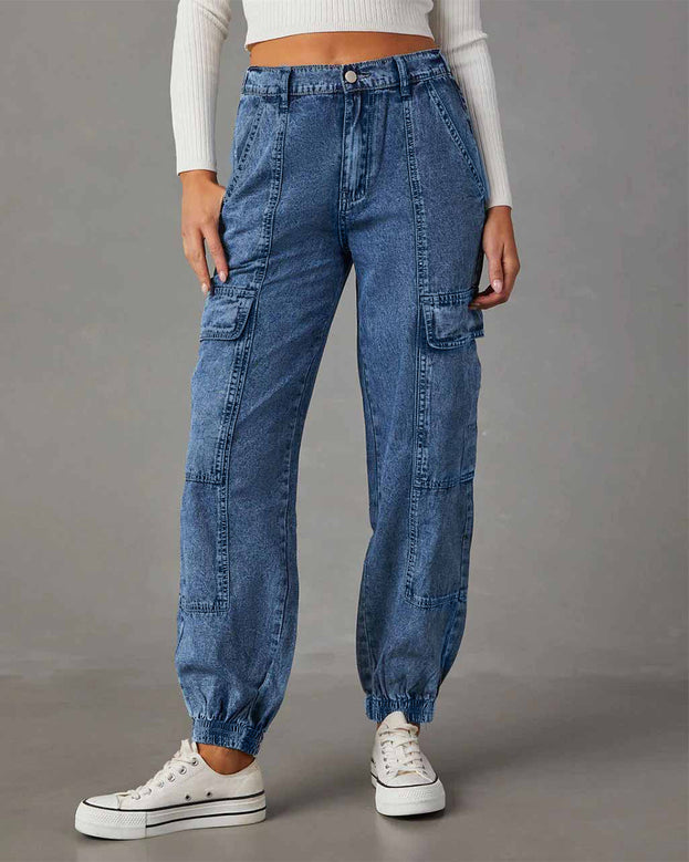 Summer Low-Waist Daily Ankle-Cut Denim Pant with Pockets for Women