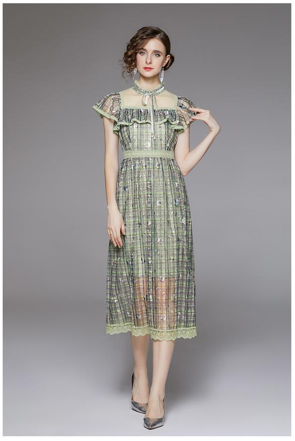 Lady Frill Sleeve Transparent Printed Dress