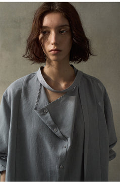 A Casual And Laid-Back With A Tencel Ribbon And Collar Women's Blouse