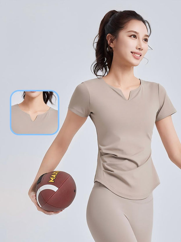 V-Neck Wrinkled Shock-Absorbing Fixed Cup Yoga Top