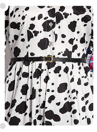 Fashion Vintage Print Dress Lapel Long-Sleeved Temperament Slim MIDI