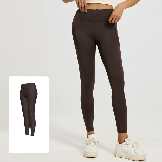 Stretch High-Waist Net Fabric Side-Pocket Yoga Pants