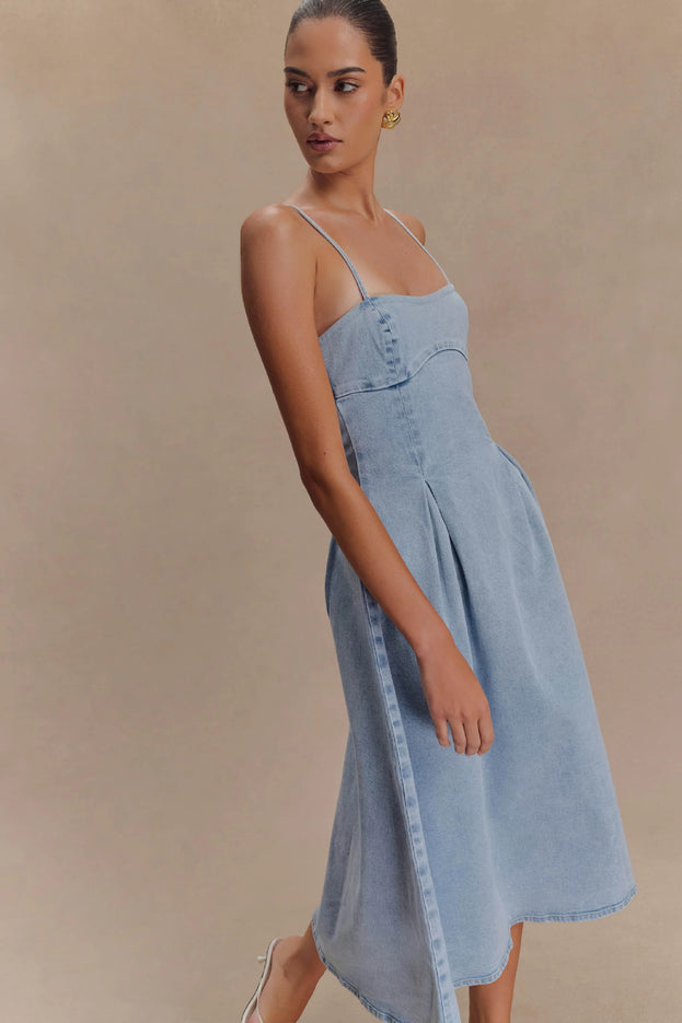 Summer Fashion Sexy Square-Neck Waisted Denim Slip Dress for Women