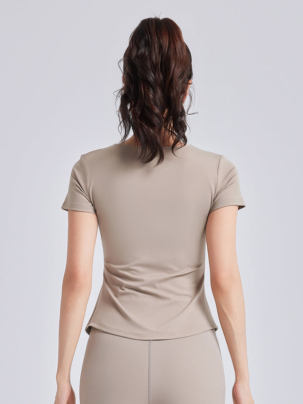 V-Neck Wrinkled Shock-Absorbing Fixed Cup Yoga Top