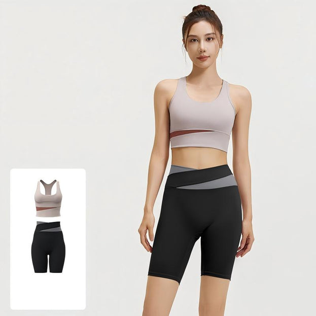 Women's Color-Blocked Casual Sporty Bare-Fit Yoga Set