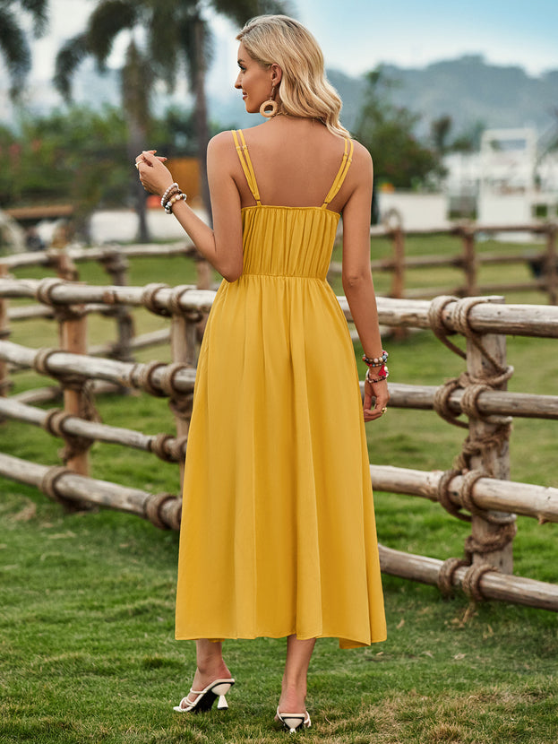 Summer Casual U-Neck Tie-Knot Waisted Loose Long Slip Dress for Women