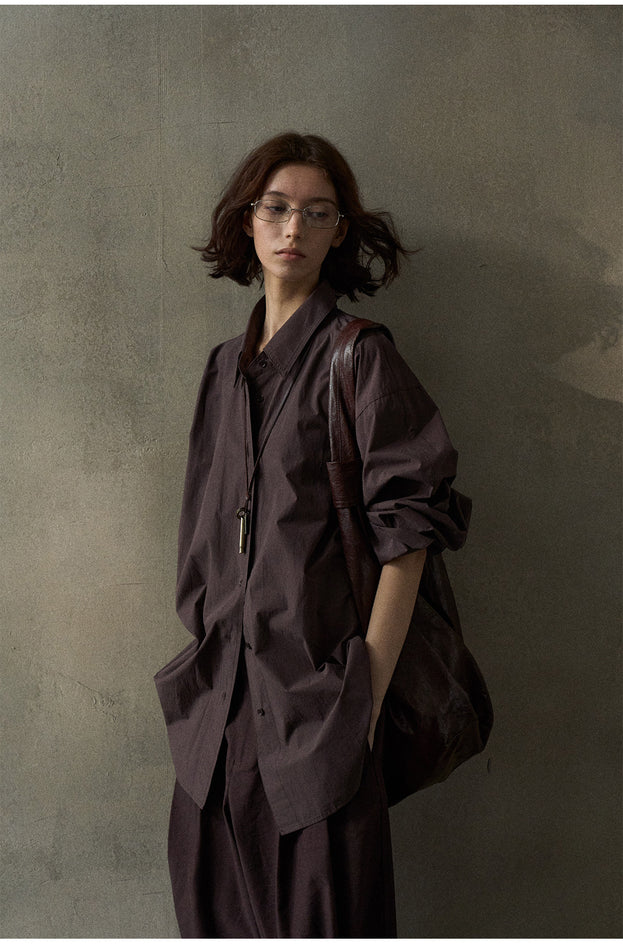 A Loose And Fashionable Button Mid-length Sleeved cotton Commuting Blouse