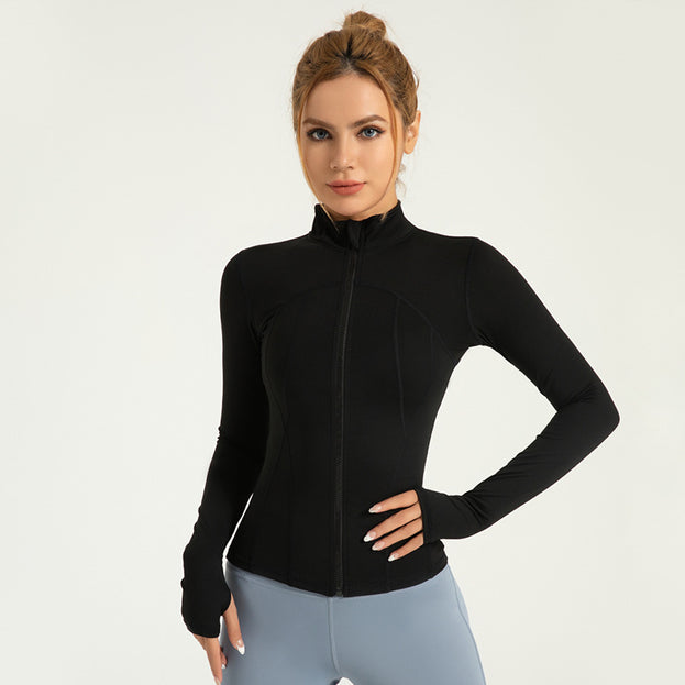 Stand-Collar Fitted Running and Fitness Jacket