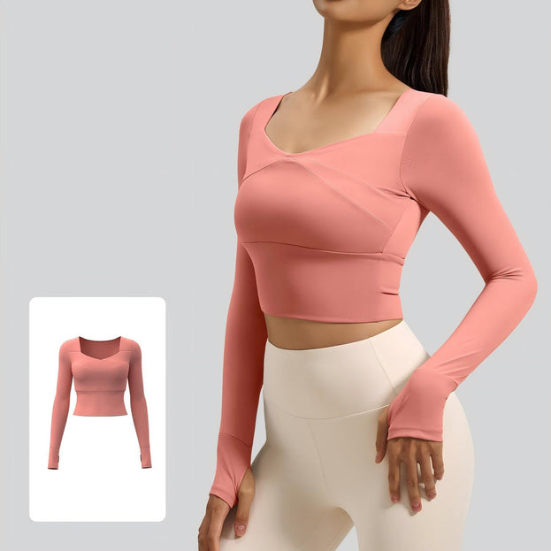 Jigsaw-Style Long-Sleeved Yoga Top with Built-in Bra Support