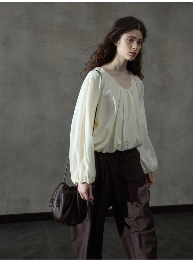 Simple And Fashionable Round-neck Long-sleeved Women Blouse