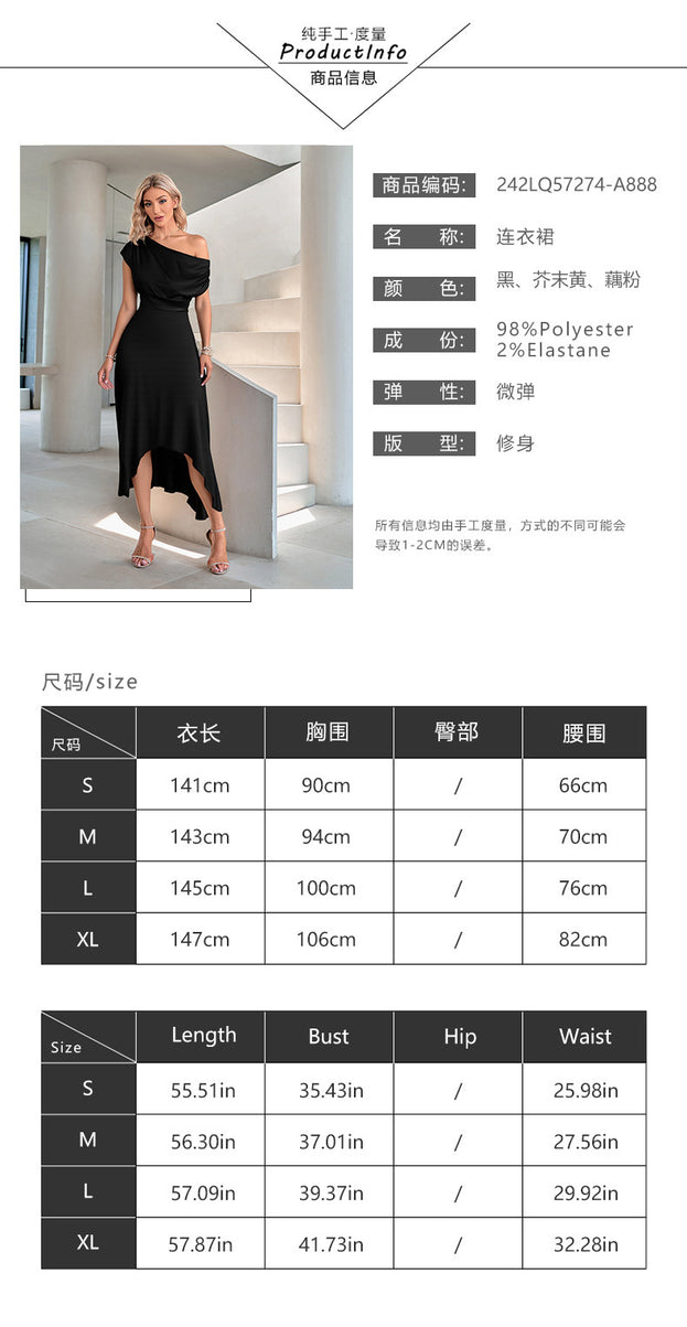 Summer Casual Elegant One-Shoulder Waisted Asymmetrical Dress for Women