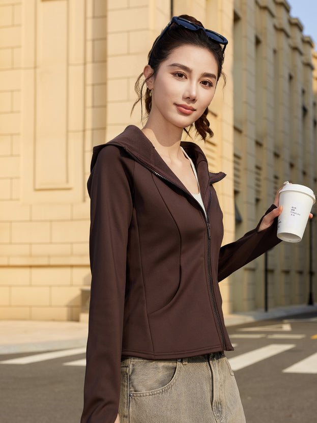 Outdoor Sport Slimming Windproof Hooded Yoga Jacket
