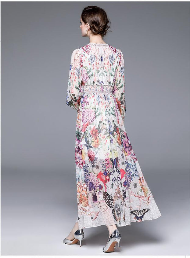 Early Spring Holiday V-neck Long Sleeve Printed Dress