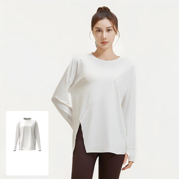 Loose-Fitting Yoga Fitness Long-Sleeved Top with Slit Opening