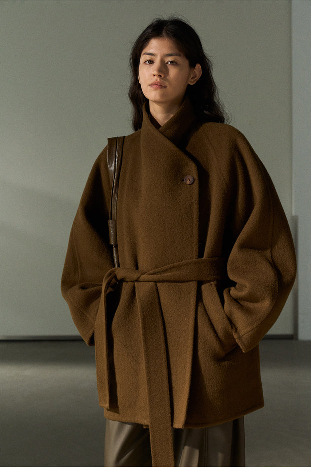 Textured All-Wool Camel Hair Fashionable Commuter Women's Coat