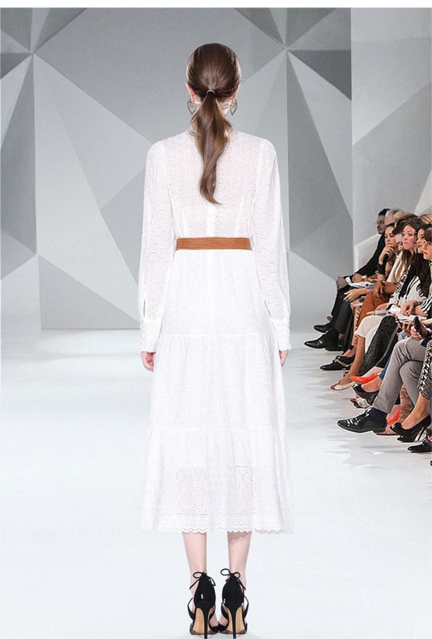 Spring Long Sleeve Hollowed Out Heavy Industry Embroidery Dress