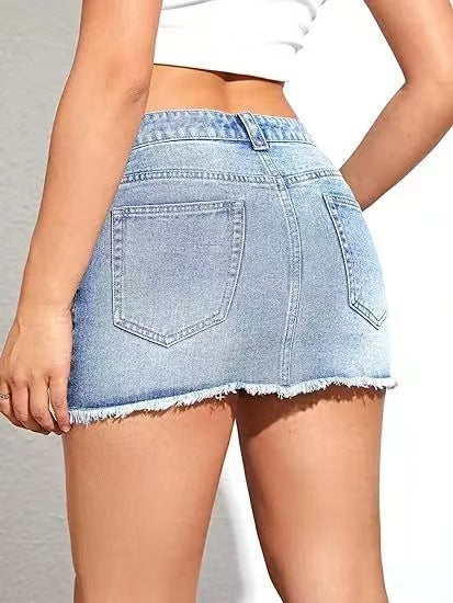 Summer Fashion Versatile Low-Waist A-Line Mini Denim Skirt for Women
