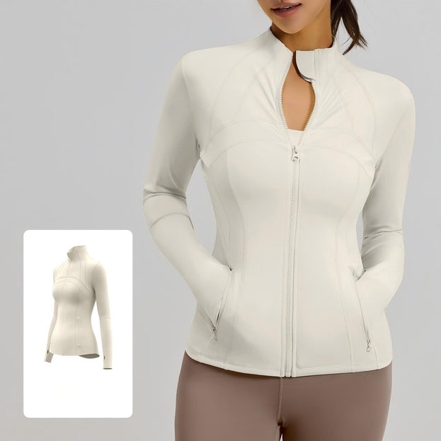 Women's Breathable Yoga Long-Sleeved Patchwork Coat With Pockets