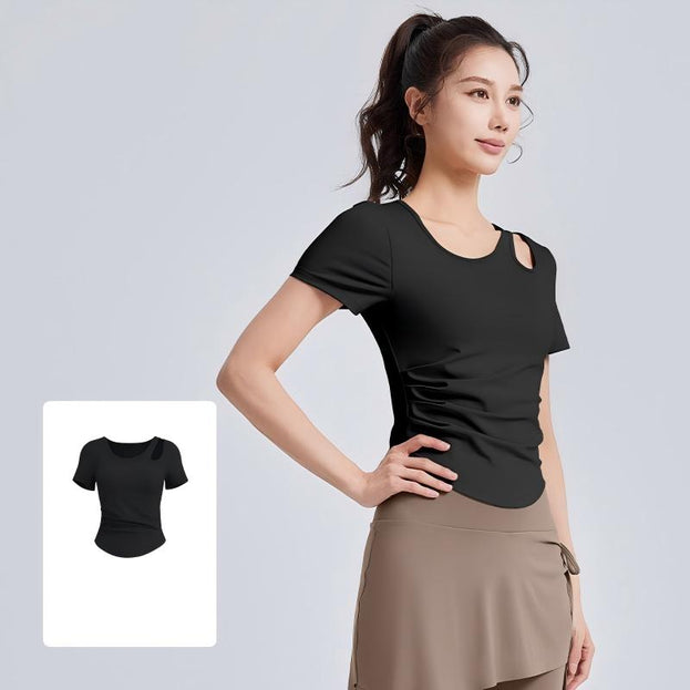Padded One-Piece Yoga Top With Pleats and Underwire