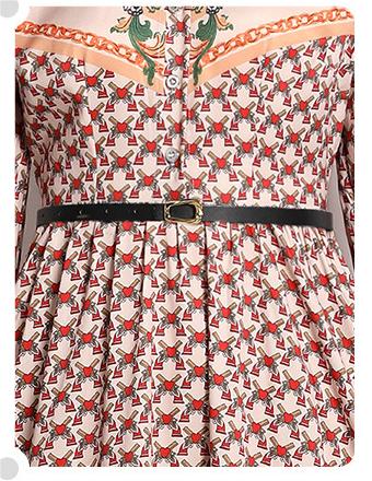 Fashion Vintage Print Dress Lapel Long-Sleeved Temperament Slim MIDI