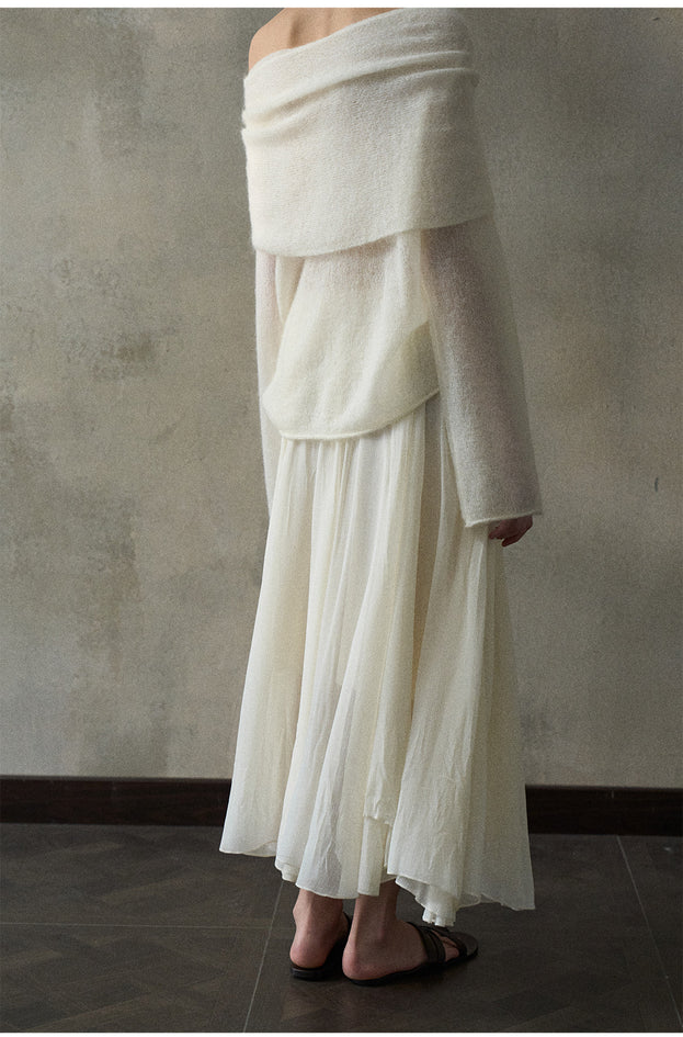 Irregular Chiffon MIDI Skirt With A Drape, A Mid-to-low Waist Commuter Women Dress