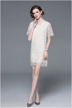Elegant Lace Studded Beaded Neck Dress