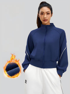 Winter and Autumn Color-Contrasting Stripes Fleece Yoga Jacket