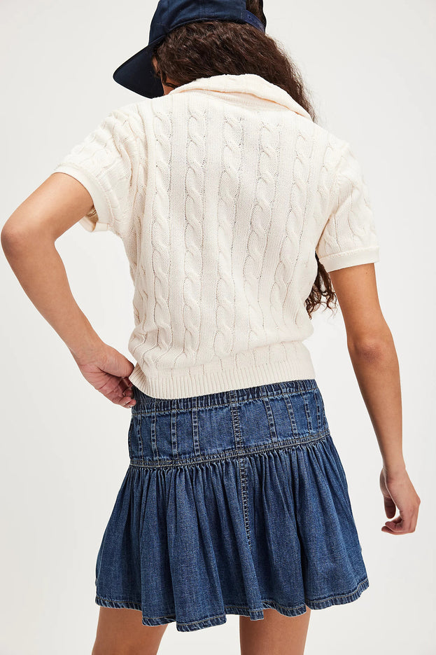 Summer Fashion Versatile Daily High-Waist A-Line Pleated Denim Skirt for Women