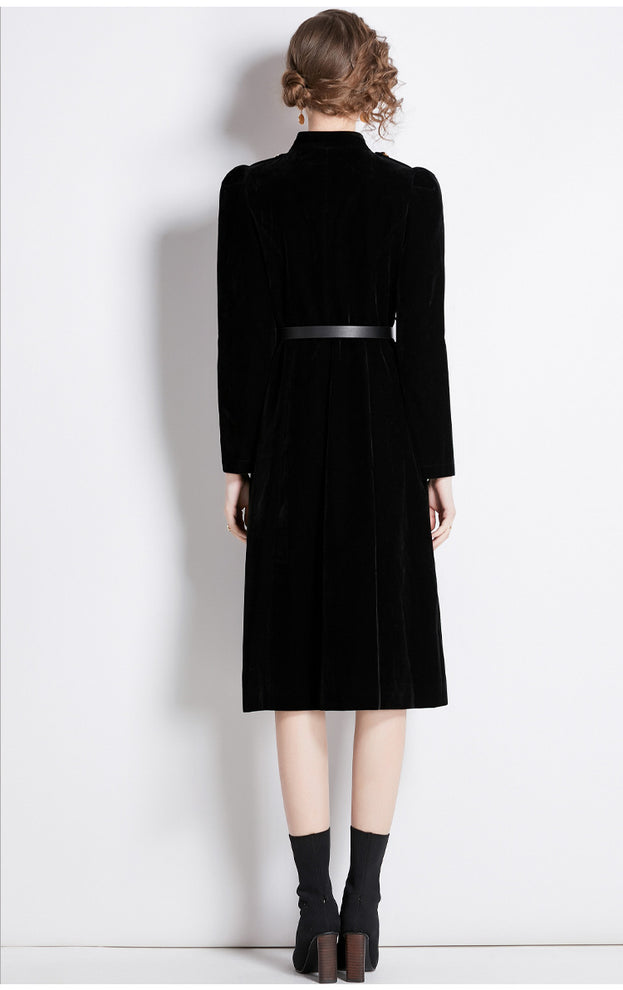 Temperament Retro Long-Sleeved Thickened Velvet Outerwear Dress