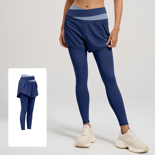 Colorblock Fake Two-piece High-waisted Yoga Pants for Women
