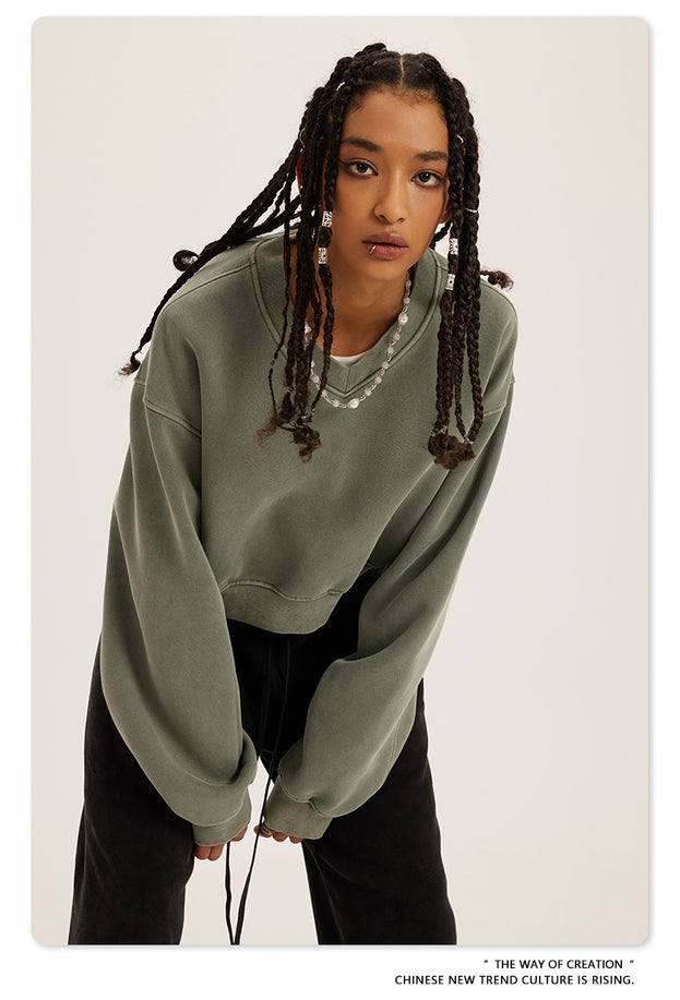 Trendy V-neck And Fleece American Sweatshirt