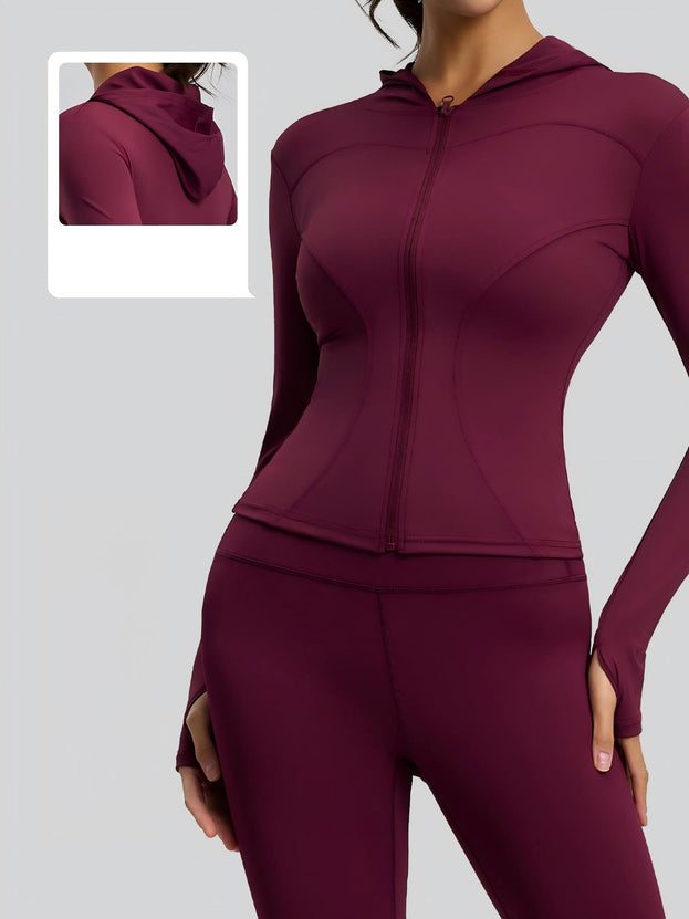 Women's High-Bomb Naked Slim-Fit Tight Hooded Yoga Clothes