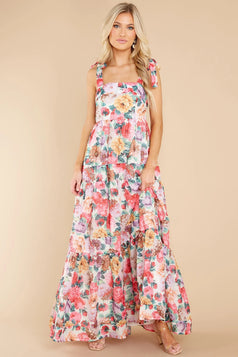 Summer Elegant Sweet Printed Waisted Long Slip Dress for Women
