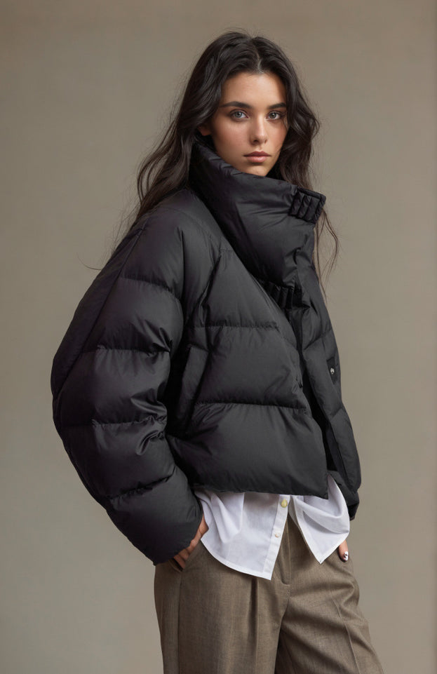 Winter Fashionable Versatile and Warm Short High-Neck Long Sleeve Jacket for Women