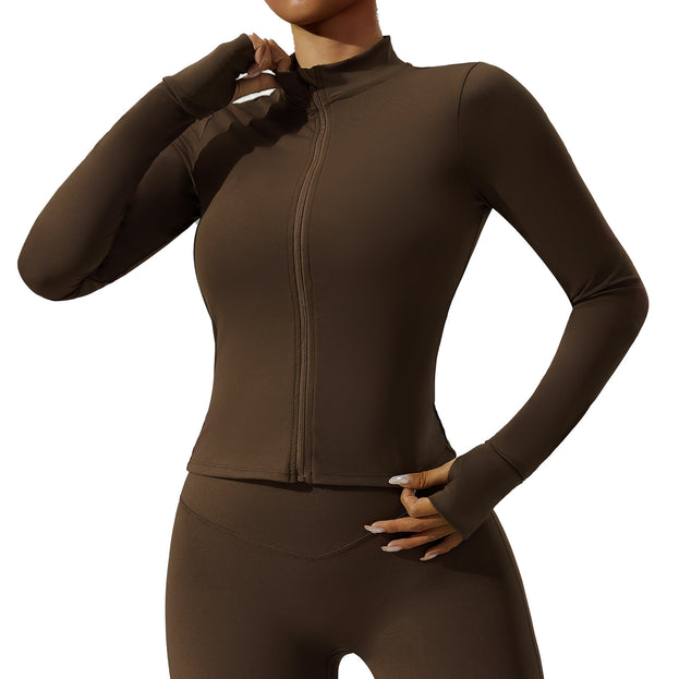 Zip-Up Long-Sleeved Tight-Fitting Yoga Jacket For Women