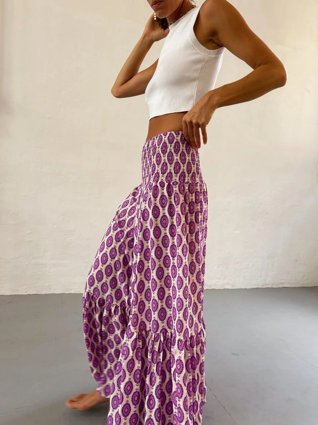 Summer Fashion Versatile Casual Daily A-Line Printed Pleated Skirt for Women
