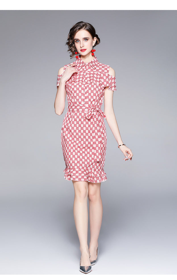 Off-the-Shoulder Peplum Temperament Dress Elegant Slimming Fish Tail Skirt