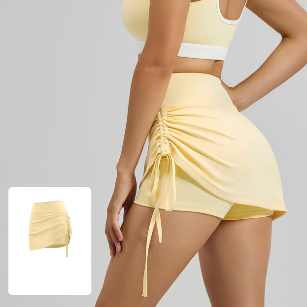 Pleated False Two-Piece Anti-Bare-Buttock Sports Shorts