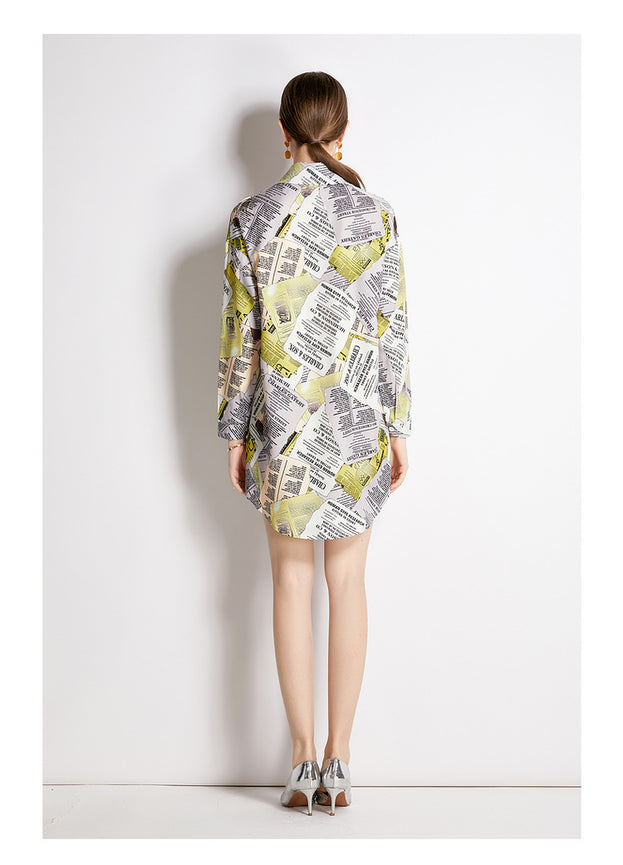 Long-Sleeved Shirt Fashion Slim Vintage Printed Long Shirt