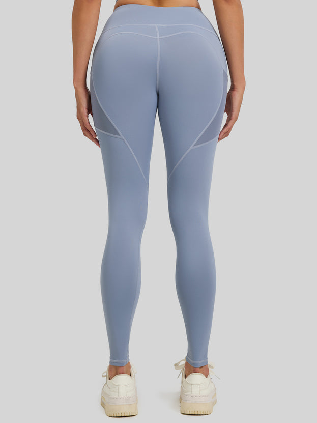 Stretch High-Waist Net Fabric Side-Pocket Yoga Pants